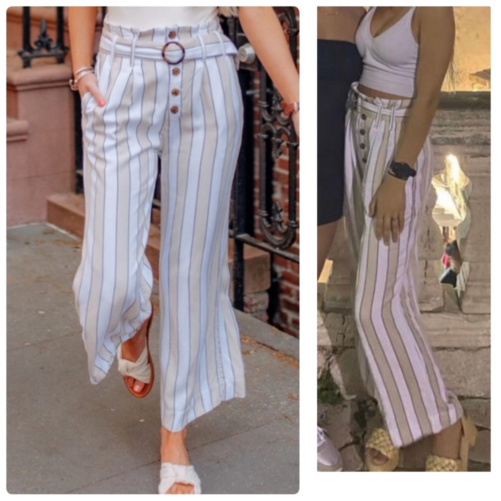 Abercrombie & Fitch High Waist Wide Leg Striped Pants XL Casual Work Summer